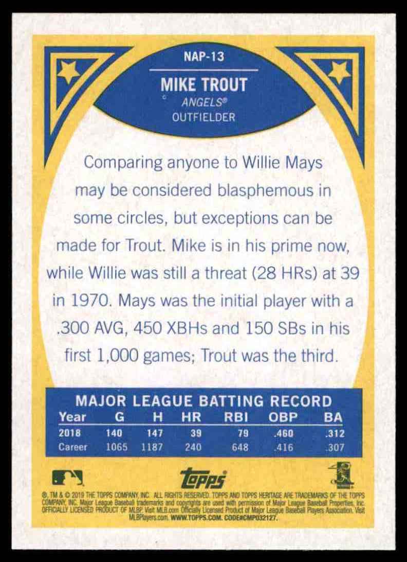 19 Topps Heritage New Age Performers Mike Trout Nap 13 On Kronozio