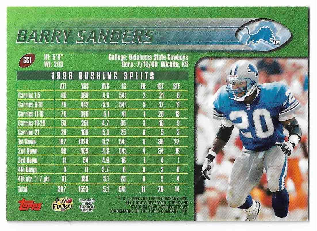 1997 Topps Stadium Club Barry Sanders #GC1 on Kronozio