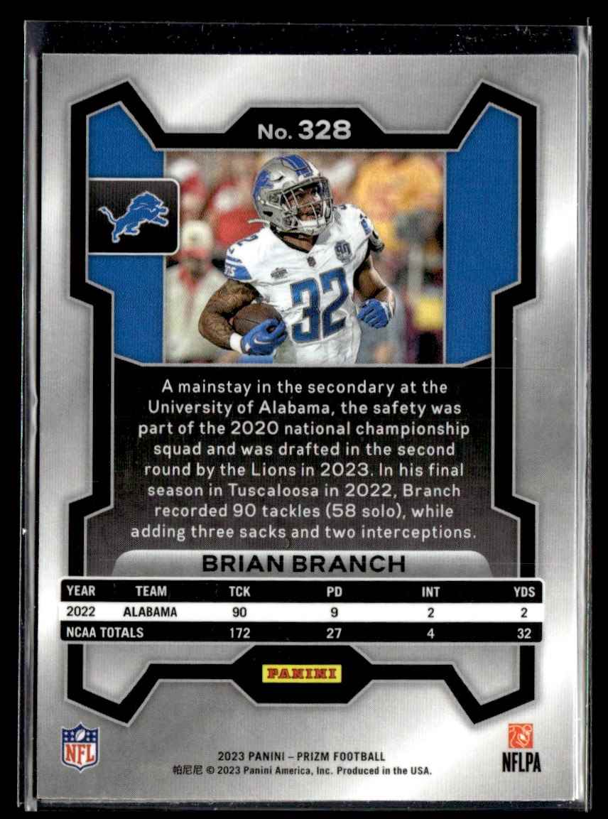 Brian Branch 2023 Prizm #328 Rookie Autographs - Blue Shimmer /25 RAW Price  Guide - Sports Card Investor